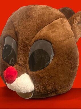 Unisex Plush Reindeer Head Costume with Red Nose One Size